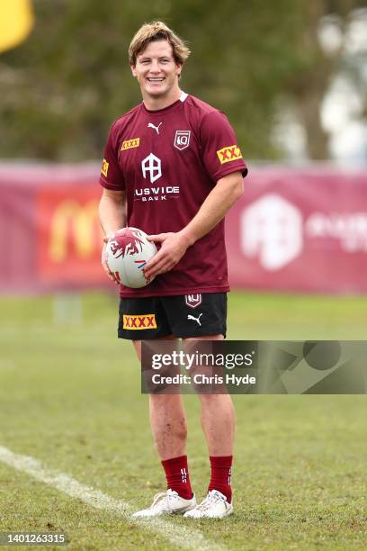 Harry Grant during a Queensland Maroons State of Origin training session at Sanctuary Cove on June 06, 2022 in Gold Coast, Australia.