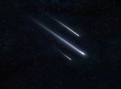 Meteor trails in the night sky, beautiful meteor shower. falling stars.