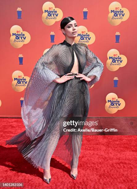 Sofia Carson attends the 2022 MTV Movie & TV Awards at Barker Hangar on June 05, 2022 in Santa Monica, California.