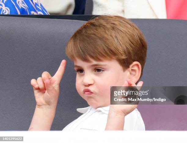 Prince Louis of Cambridge attends the Platinum Pageant on The Mall on June 5, 2022 in London, England. The Platinum Jubilee of Elizabeth II is being...