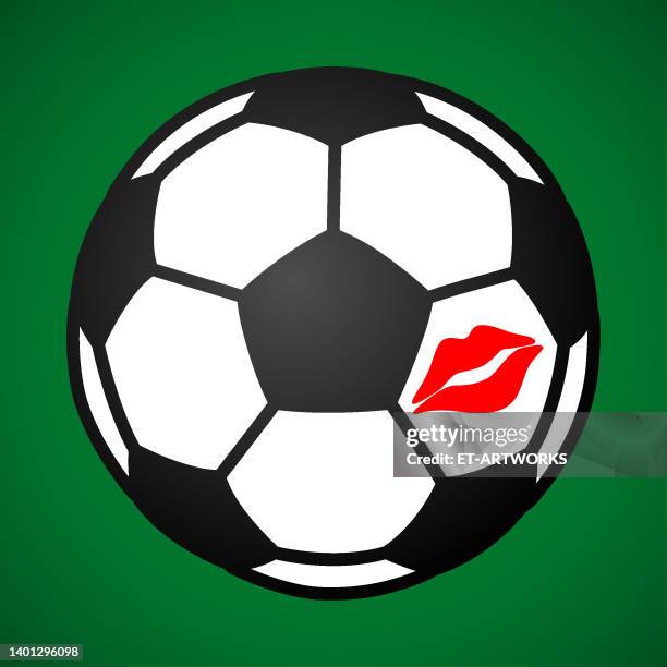 lipstick print on a soccer ball - kicking-soccer-ball-clip-art stock illustrations