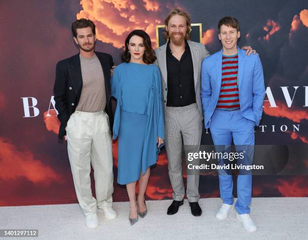 Andrew Garfield, Tyner Rushing, Wyatt Russell and Dustin Lance Black attend the Disney FYC event for FX's "Under The Banner of Heaven" at the El...