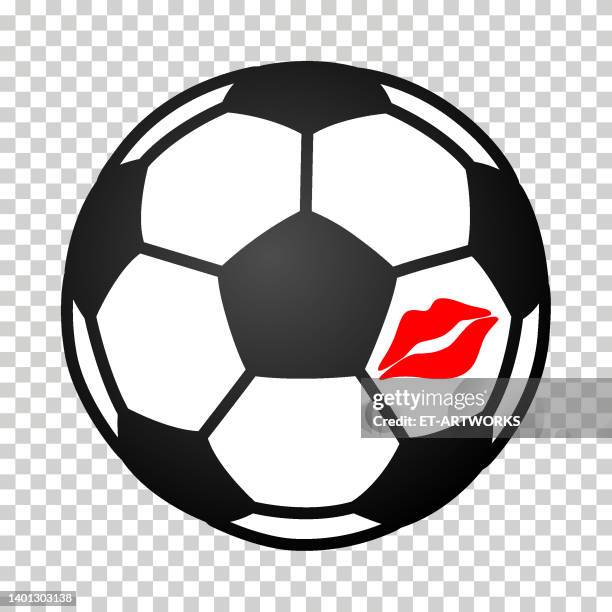 lipstick print on a soccer ball - kicking-soccer-ball-clip-art stock illustrations