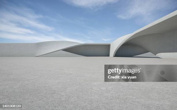 empty square front of abstract concrete architecture - concrete floor stock-fotos und bilder