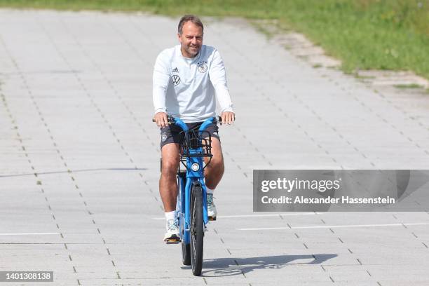 Head coach Hans-Dieter Flick arrives for a training session of the German national soccer team at Adi-Dassler-Stadion of adidas Herzo Base global...