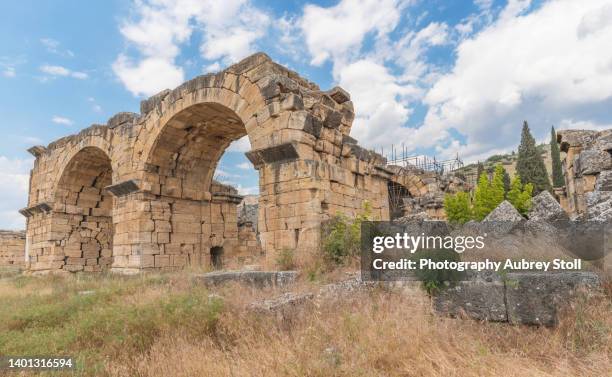 the basilica baths at hierapolis - hierapolis stock pictures, royalty-free photos & images