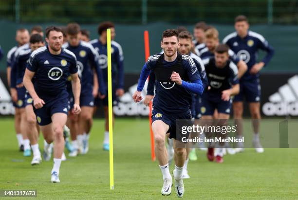 Scotland captain Andy Robertson takes part in a Scotland training session at Oriam High Performance Centre on June 04, 2022 in Edinburgh, Scotland.