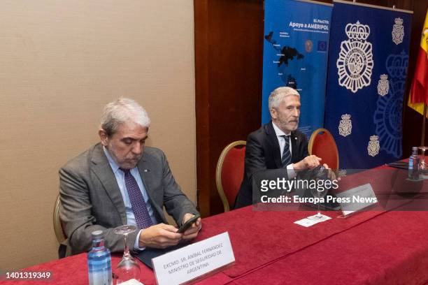 Argentina's Minister of Security, Anibal Fernandez and Minister of the Interior, Fernando Grande-Marlaska , during the Ameripol summit at the...