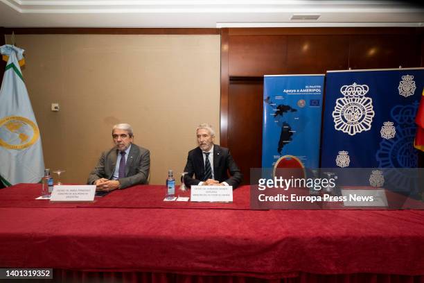 Argentina's Minister of Security, Anibal Fernandez and Minister of the Interior, Fernando Grande-Marlaska , during the Ameripol summit at the...