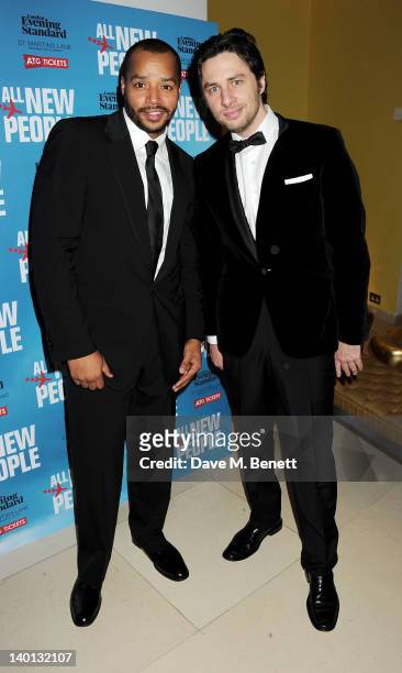 Donald Faison and Zach Braff attend an after party celebrating the press night performance of 'All New People' at St Martin's Lane Hotel on February...