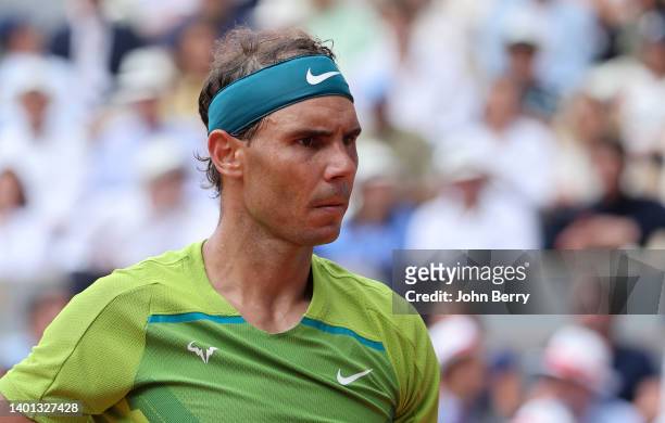 Rafael Nadal of Spain during the men's final on day 15 of the French Open 2022, second tennis Grand Slam of the year at Stade Roland Garros on June...