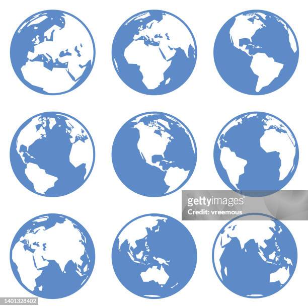globe earth views icons from nine positions - australia map stock illustrations