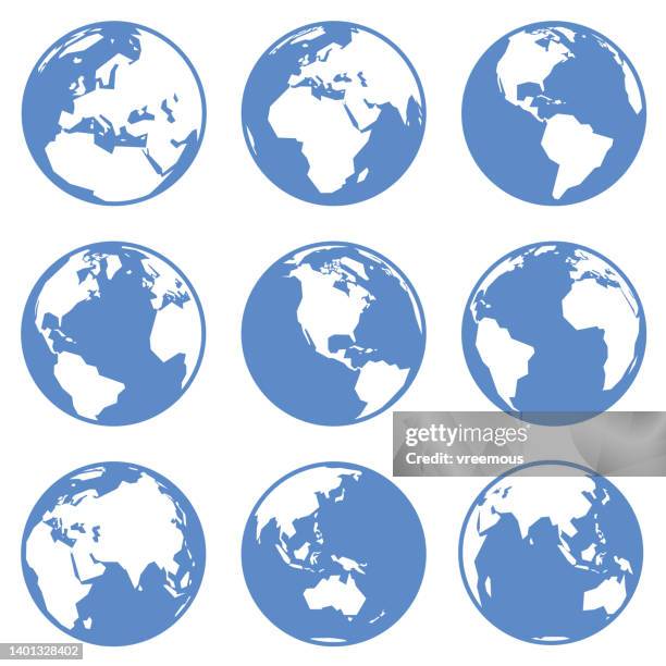 globe earth views icons from nine positions - north america icon stock illustrations