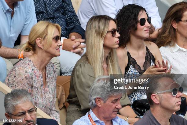 Ana Maria Parera, mother of Rafael Nadal of Spain, his sister Maria Isabel Nadal, his wife Xisca Perello during the men's final on day 15 of the...