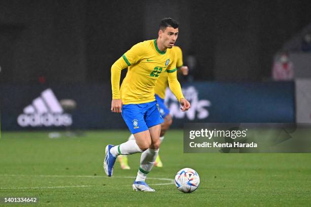 Gabriel Martinelli of Brazil in action during the international friendly match between Japan and Brazil at National Stadium on June 6, 2022 in Tokyo,...