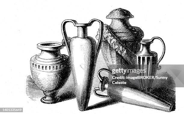 illustrazioni stock, clip art, cartoni animati e icone di tendenza di ancient roman urns made of alabaster, the history of ancient rome, roman empire, italy, digitally restored reproduction from a 19th century original - baco