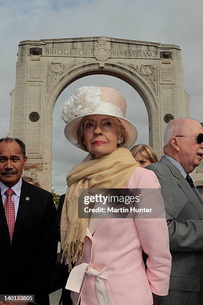 Australian Governor-General Quentin Bryce at the Bridge of Remebrance during a wreathlaying Ceremony on February 29, 2012 in Auckland, New Zealand....