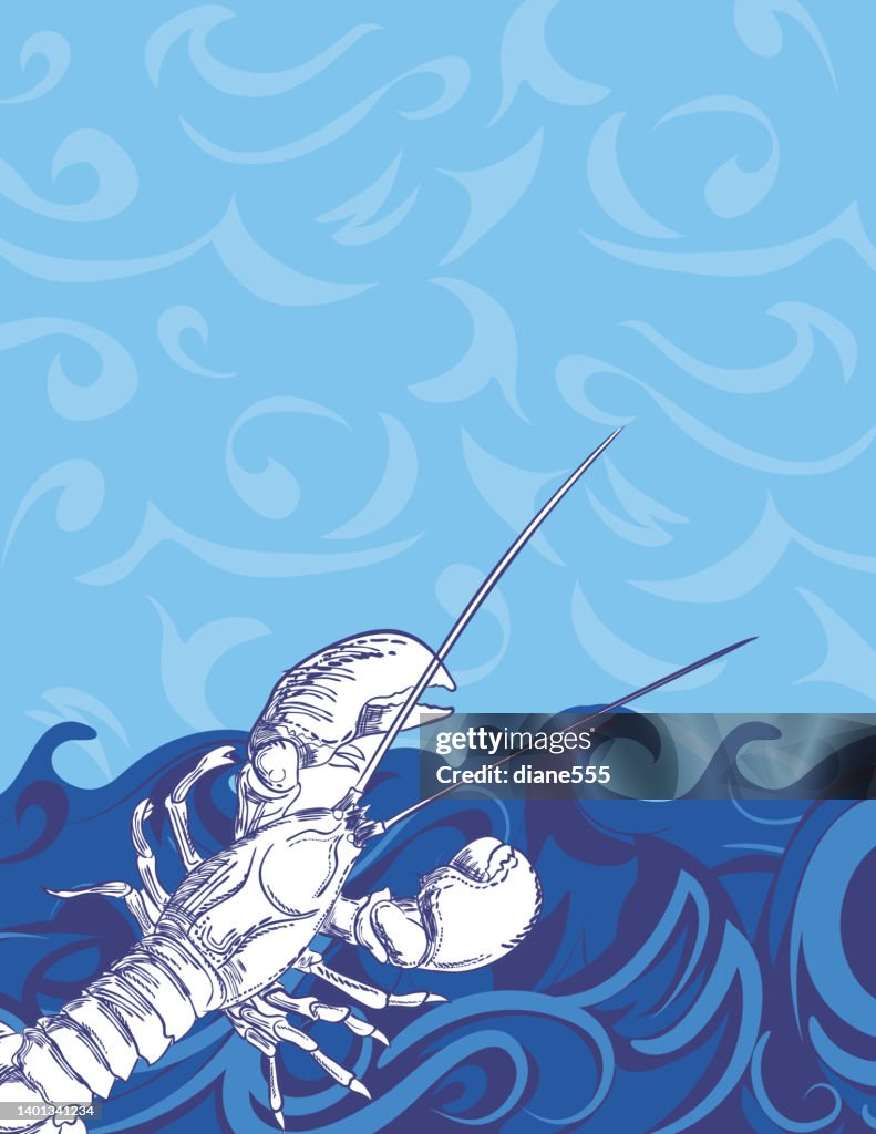 Modèle d’arrière-plan nautique de l’océan avec un homard