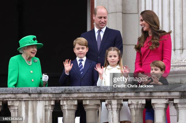 Queen Elizabeth II, Prince George of Cambridge, Prince William, Duke of Cambridge, Princess Charlotte of Cambridge, Catherine, Duchess of Cambridge...