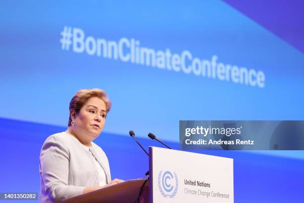 Patricia Espinosa, Executive Secretary of the United Nations Framework Convention on Climate Change, speaks on the opening day of the UNFCCC's SB56...