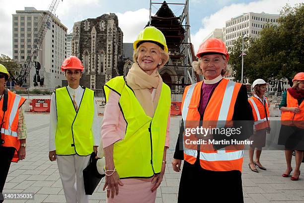 Australian Governor-General Quentin Bryce and Bishop Victoria Matthews at Cathedral Square on February 29, 2012 in Christchurch, New Zealand. Ms...