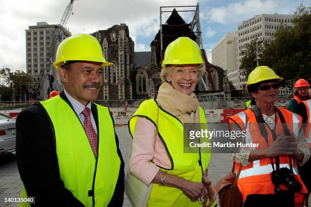 Australian Governor-General Quentin Bryce and New Zealand Governor-General Jerry Mateparae at Cathedral Square on February 29, 2012 in Christchurch,...