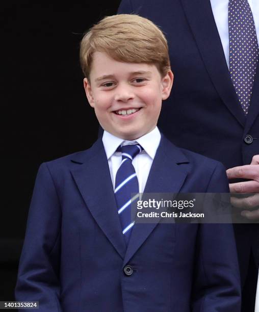 Prince George of Cambridge on the balcony of Buckingham Palace during the Platinum Jubilee Pageant on June 05, 2022 in London, England. The Platinum...