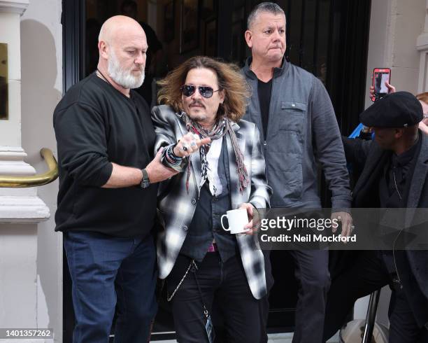 Johnny Depp seen leaving The Grand Hotel in Birmingham ahead of tonight's Jeff Beck gig at Symphony Hall on June 06, 2022 in Birmingham, England.