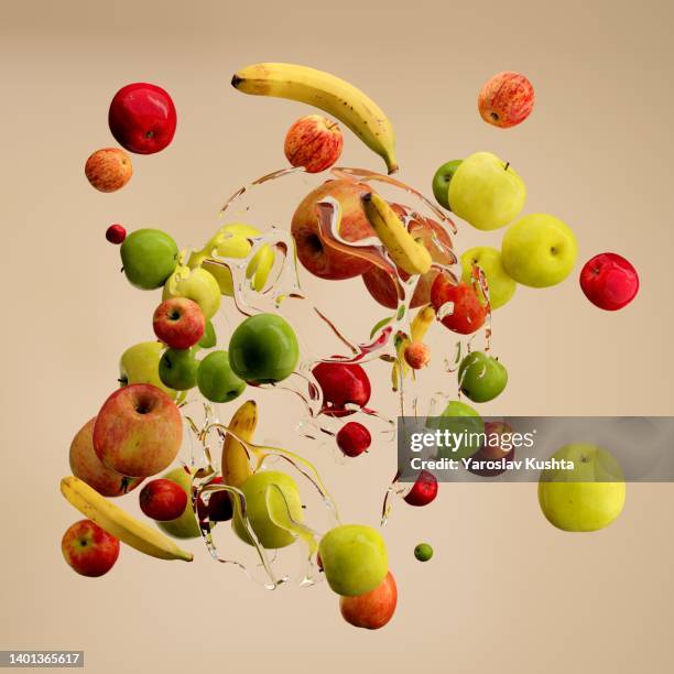 art of 3d cgi abstract design  fruits and food apples - big flower background stock-fotos und bilder