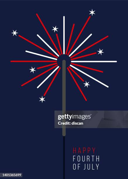 4th of july greeting card with sparkler. - red sparks stock illustrations