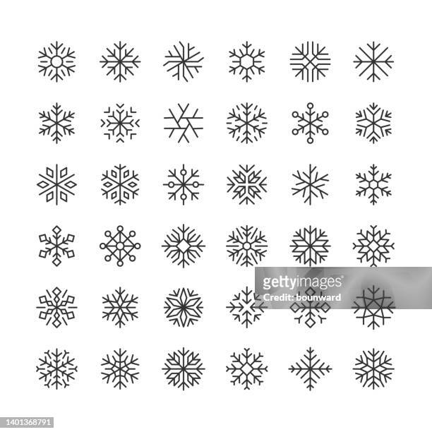 ilustraciones, imágenes clip art, dibujos animados e iconos de stock de snowflake thin line iconos trazo editable - christmas logo