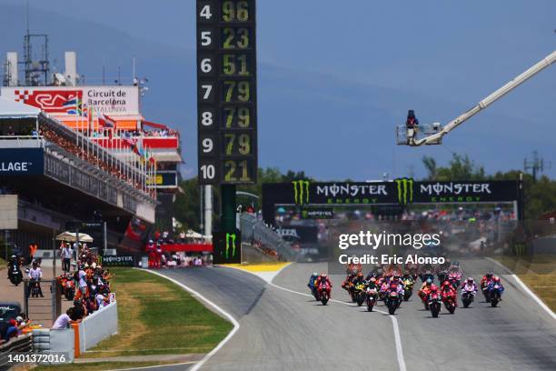 Start of Moto GP race at Circuit de Barcelona-Catalunya on June 05, 2022 in Barcelona, Spain.