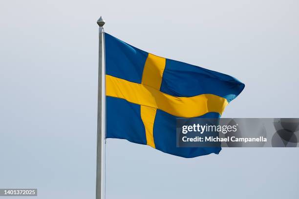 The Swedish flag during ceremony celebrating Sweden's national day at Skansen on June 06, 2022 in Stockholm, Sweden.