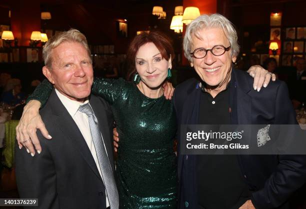 Tom Moore, Marilu Henner and Richard Cox pose at the "Grease" 50th Broadway Anniversary, Reunion and book launch for "Grease:Tell Me More, Tell Me...