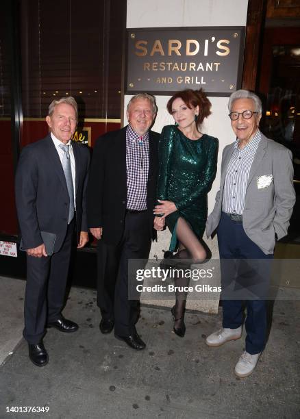 Tom Moore, Jim Jacobs, Marilu Henner and Ken Waissman pose at the "Grease" 50th Broadway Anniversary, Reunion and book launch for "Grease:Tell Me...