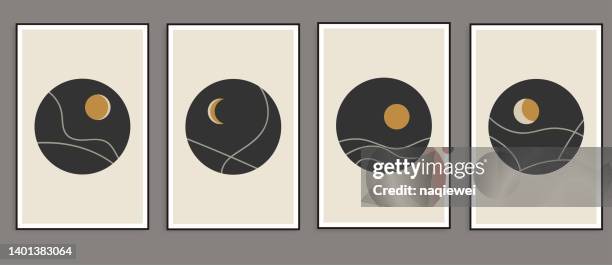 vector set of trendy minimalist moon landscape in night design card banner for wall art media post and story illustration background - romance cover stock illustrations