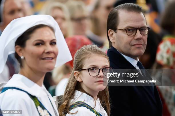 Crown Princess Victoria of Sweden, Princess Estelle of Sweden and Prince Daniel of Sweden participate in a ceremony celebrating Sweden's national day...