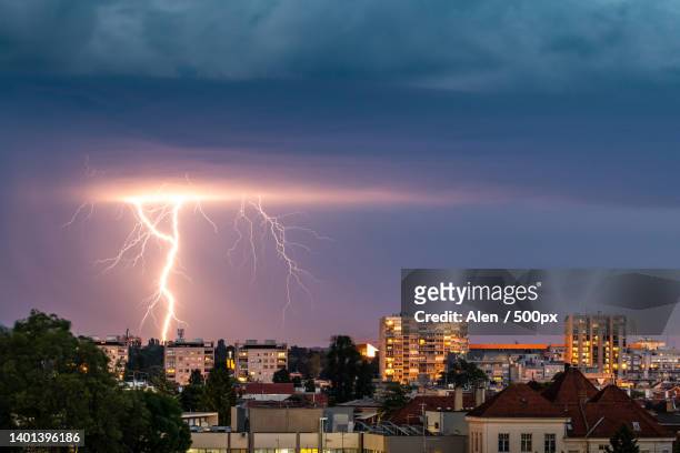 panoramic view of illuminated cityscape against sky at night,zagreb,croatia - zagreb night stock pictures, royalty-free photos & images