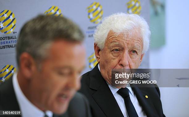 Football Federation Australia chairman Frank Lowy and FFA chief executive officer Ben Buckley , announce the termination of the licence of A-League...