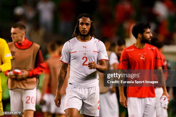 Kevin Mbabu of Switzerland thanks supporters for standing during the UEFA Nations League League A Group 2 match between Portugal and Switzerland at...