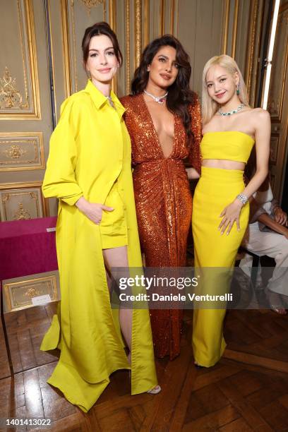 Anne Hathaway, Priyanka Chopra Jonas and Lisa aka Lalisa Manoban attend the BVLGARI EDEN THE GARDEN OF WONDERS on June 06, 2022 in Paris, France.