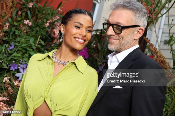 Tina Kunakey and Vincent Cassel attend the BVLGARI EDEN THE GARDEN OF WONDERS on June 06, 2022 in Paris, France.