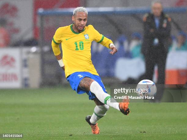 Neymar Jr of Brazil in action during the international friendly match between Japan and Brazil at National Stadium on June 06, 2022 in Tokyo, Japan.