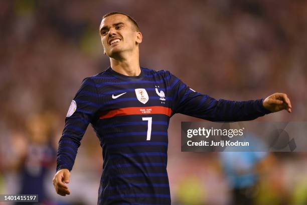 Antoine Griezmann of France reacts after missing a chance during the UEFA Nations League League A Group 1 match between Croatia and France at Stadion...