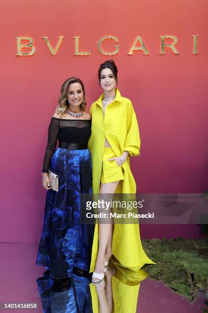 Lucia Silvestri and Anne Hathaway attend the BVLGARI EDEN THE GARDEN OF WONDERS on June 06, 2022 in Paris, France.