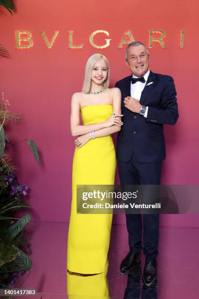 Lisa aka Lalisa Manoban and Bvlgari CEO Jean-Christophe Babin attend the BVLGARI EDEN THE GARDEN OF WONDERS on June 06, 2022 in Paris, France.