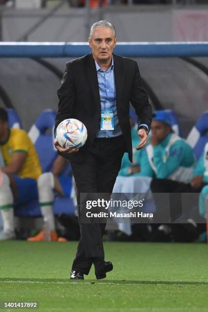 Tite,coach of Brazil looks on during the international friendly match between Japan and Brazil at National Stadium on June 06, 2022 in Tokyo, Japan.