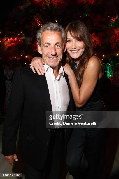 Nicolas Sarkozy and Carla Bruni attend BVLGARI EDEN THE GARDEN OF WONDERS on June 06, 2022 in Paris, France.