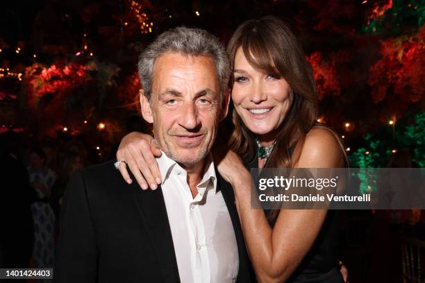 Nicolas Sarkozy and Carla Bruni attend BVLGARI EDEN THE GARDEN OF WONDERS on June 06, 2022 in Paris, France.