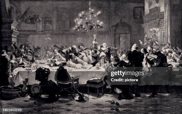 wallenstein's last banquet (xxxl with lots of details) - 16th century style stock illustrations stock illustrations